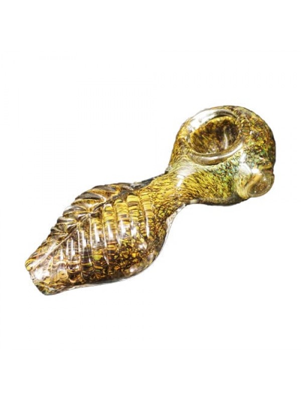 Handmade Glass Hand Pipe w- Gold Fumed Accents